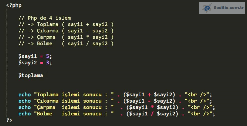 Php Toplama, Çıkarma, Bölme, Çarpma işlemi